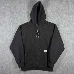 Pro Club Heavy Weight Zip Up Hoodie Stained Painted Black Mens Medium #1927